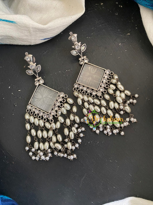 Designer Silver Look Alike Earrings- Grey-S239