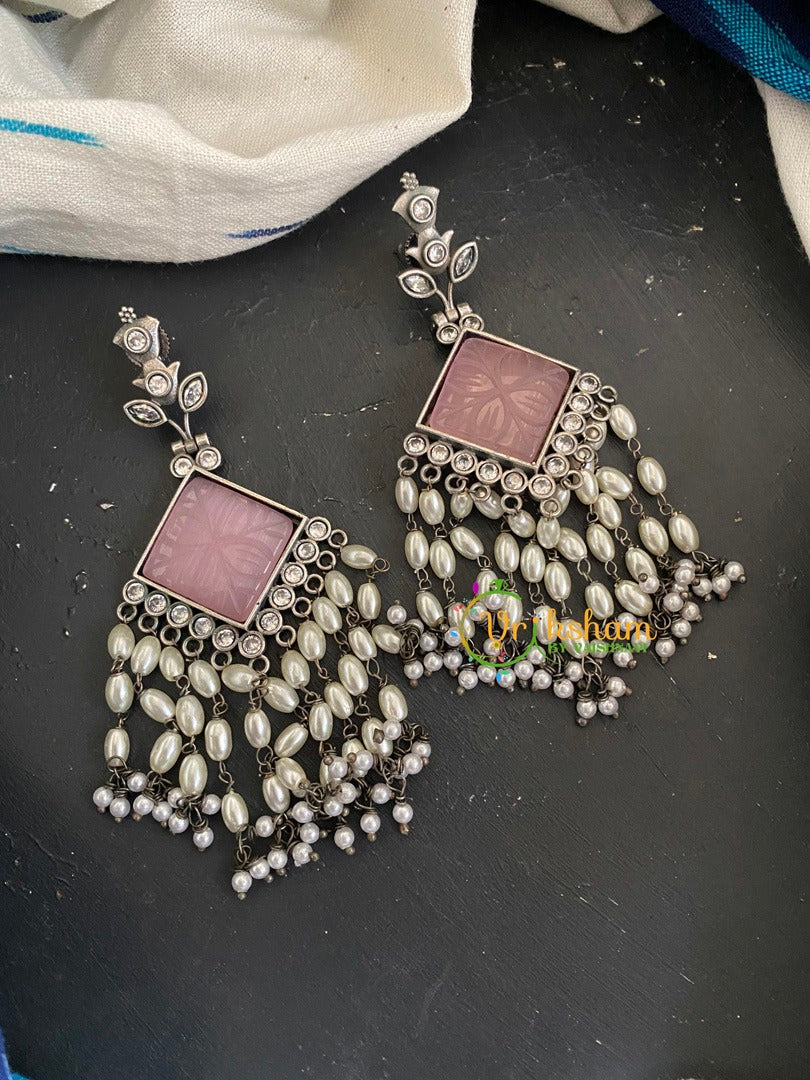 Designer Silver Look Alike Earrings-Pink-S242