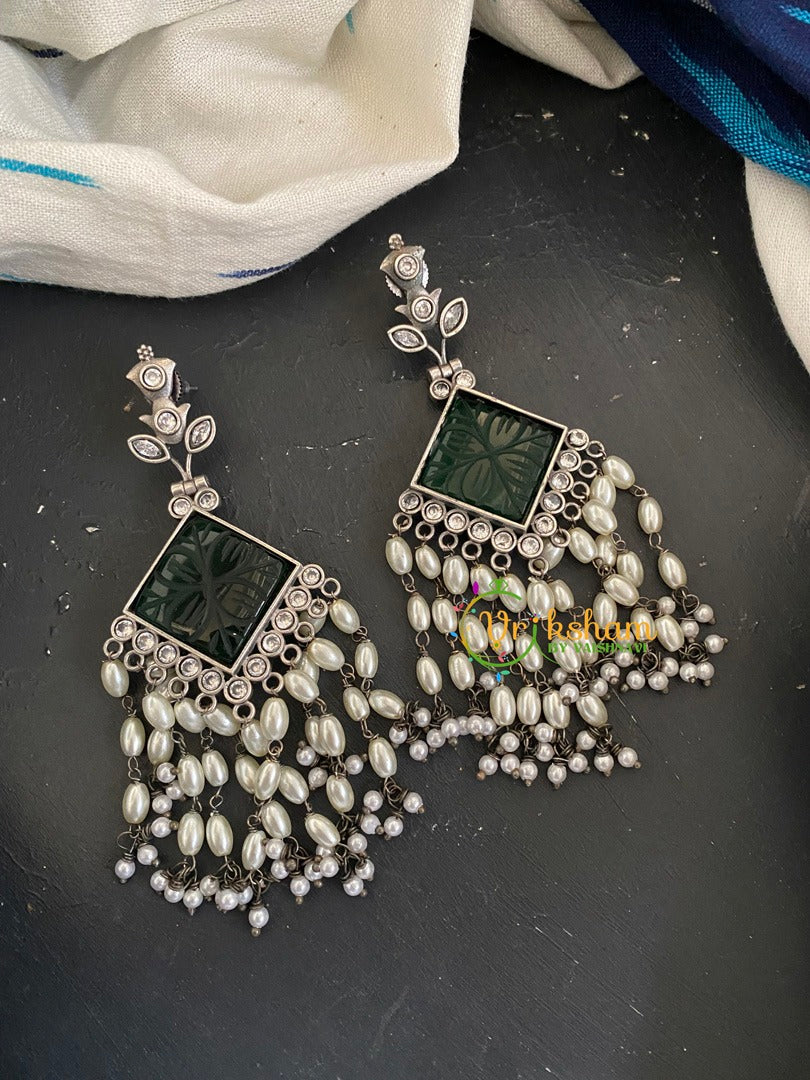 Designer Silver Look Alike Earrings -Dark Green-S243