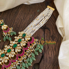 Layered Pearl Precious Jadau Kundan High Neck Choker -J1412