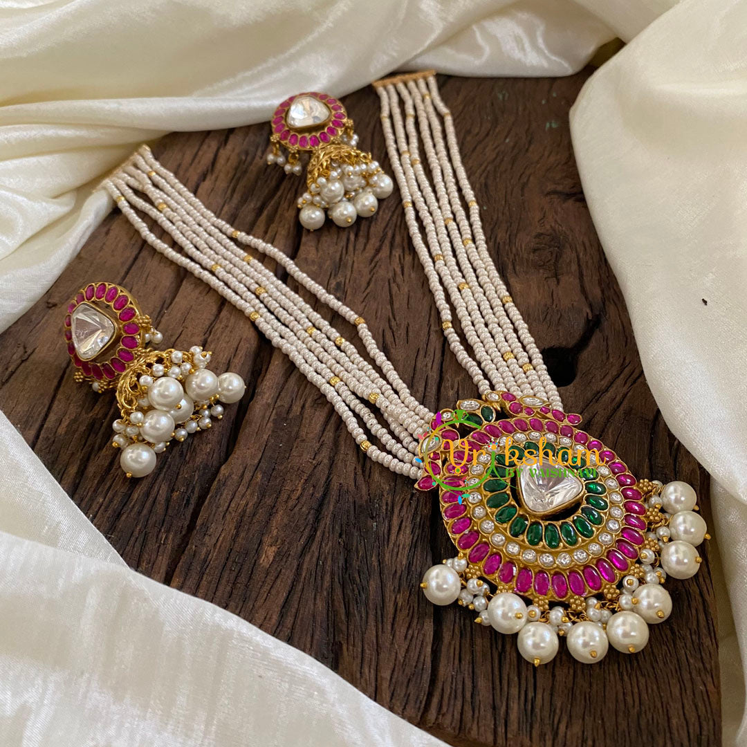 Precious Kundan Jadau Pendant Pearl Mala-J1333