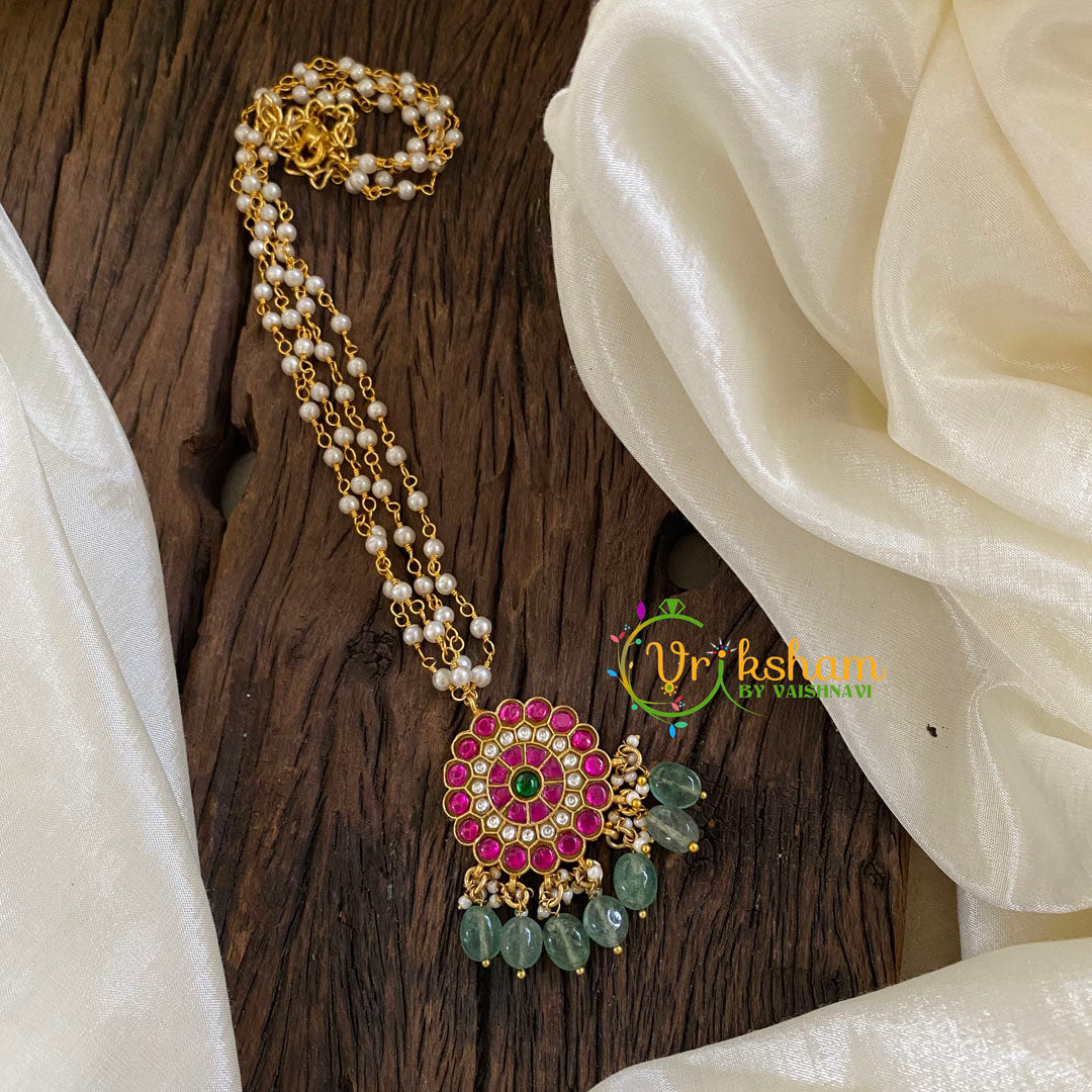 Precious Kundan Jadau Pendant Pearl Mala-J1339