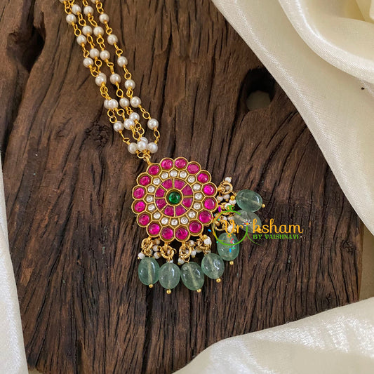 Precious Kundan Jadau Pendant Pearl Mala-J1339