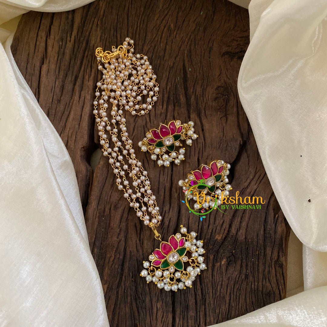 Precious Kundan Jadau Pendant Pearl Mala-J1337