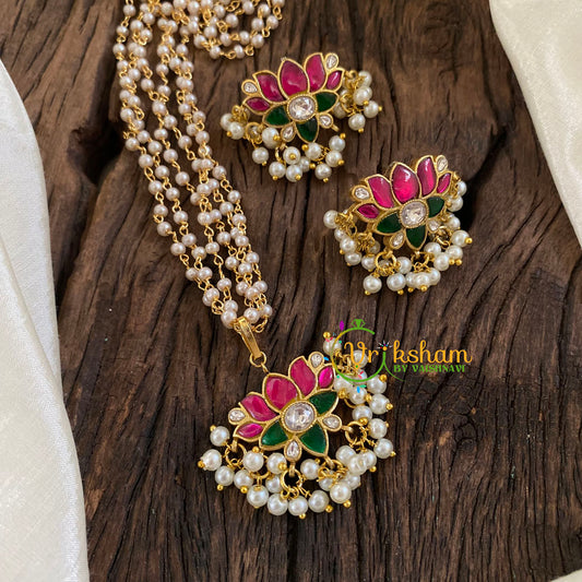 Precious Kundan Jadau Pendant Pearl Mala-J1337