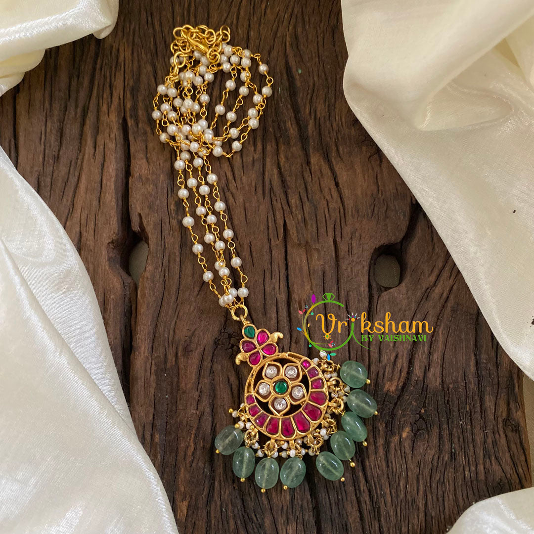 Precious Kundan Jadau Pendant Pearl Mala -Pastel Bead-J1335