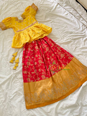 Yellow and Pink Indian Traditional Girls Lehenga Set -VS823