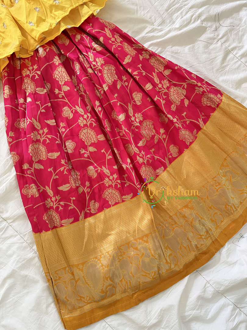 Yellow and Pink Indian Traditional Girls Lehenga Set -VS823