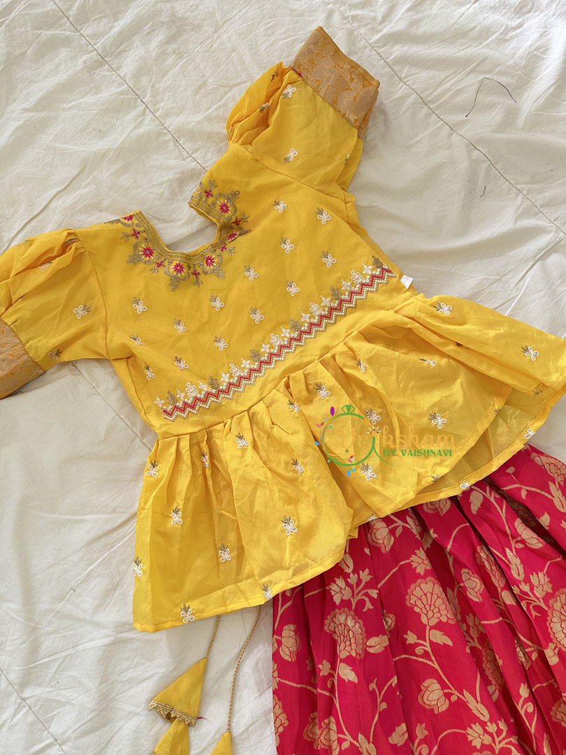 Yellow and Pink Indian Traditional Girls Lehenga Set -VS823