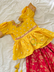 Yellow and Pink Indian Traditional Girls Lehenga Set -VS823