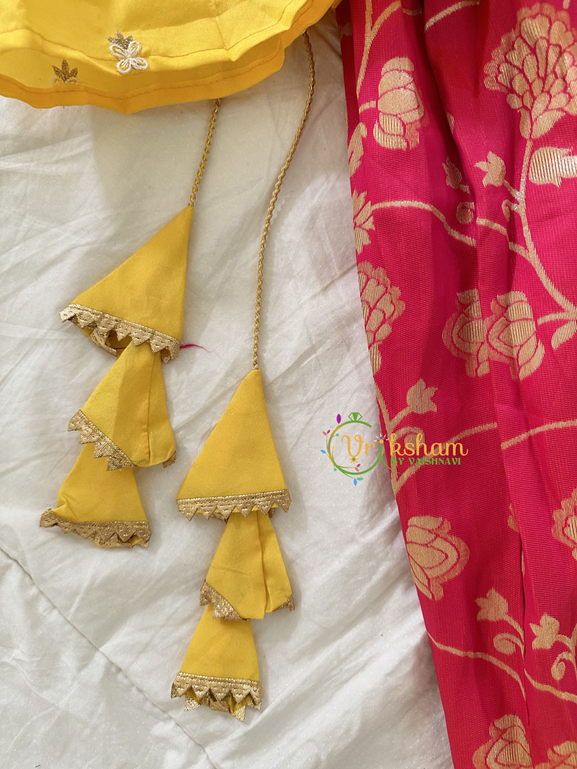 Yellow and Pink Indian Traditional Girls Lehenga Set -VS823