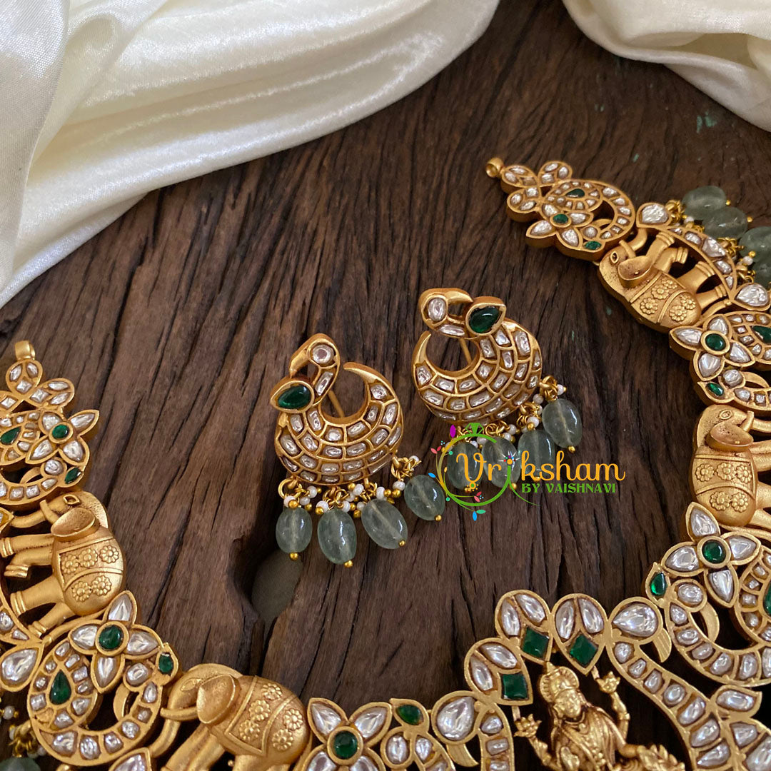 Precious Jadau Kundan Short Neckpiece-White Green-Pastel Green Beads -J1676