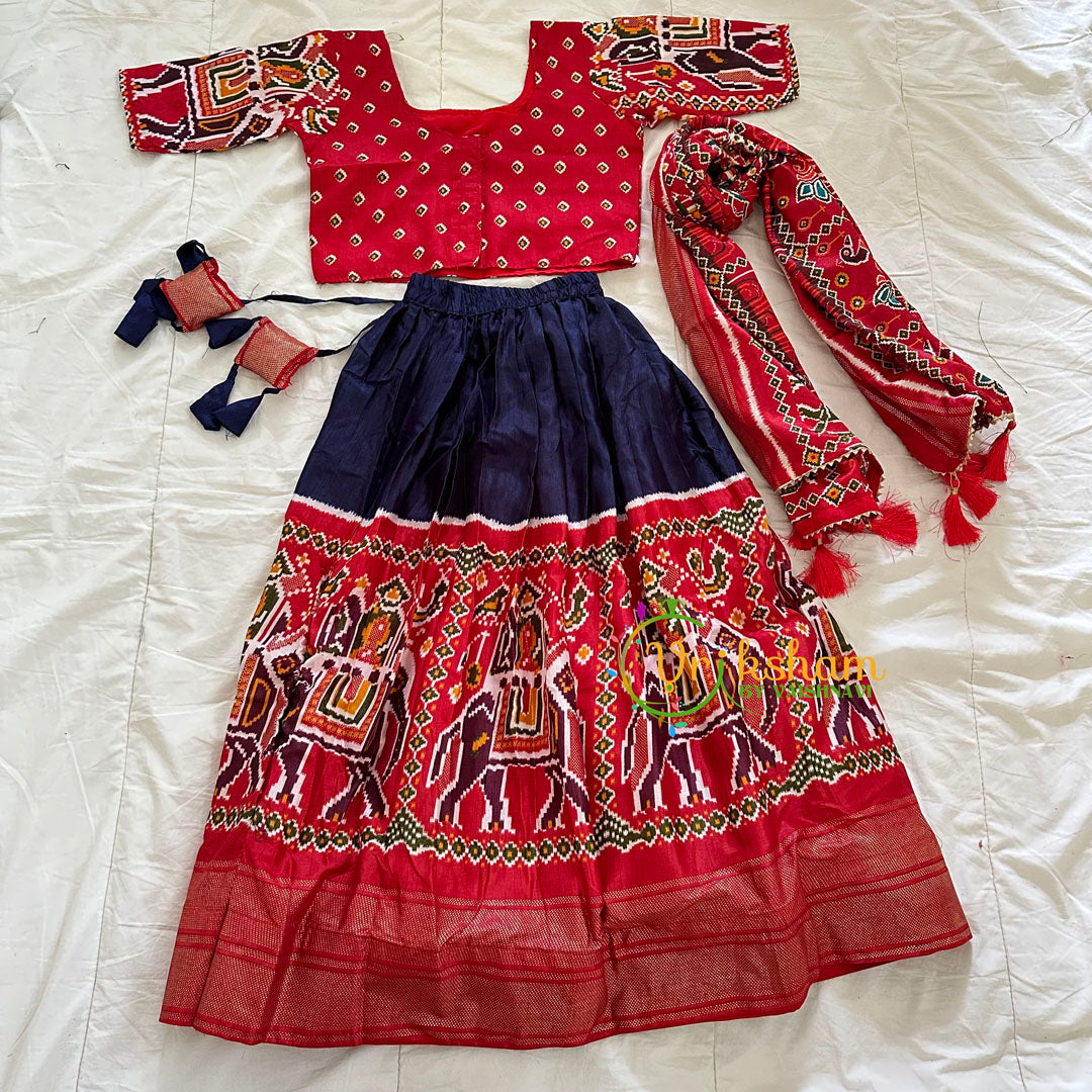 Red with Blue Indian Traditional Girls Lehenga Set -VS810