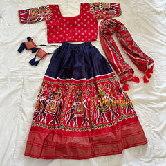Red with Blue Indian Traditional Girls Lehenga Set -VS810