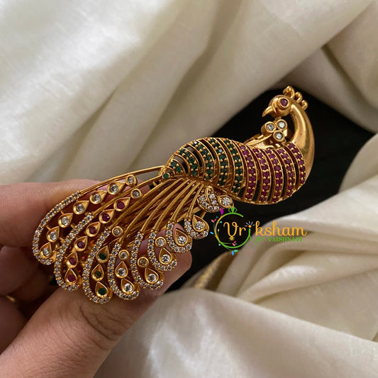 Gold Look Alike AD Stone Peacock Hair Clip -H225