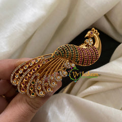 Gold Look Alike AD Stone Peacock Hair Clip -H225