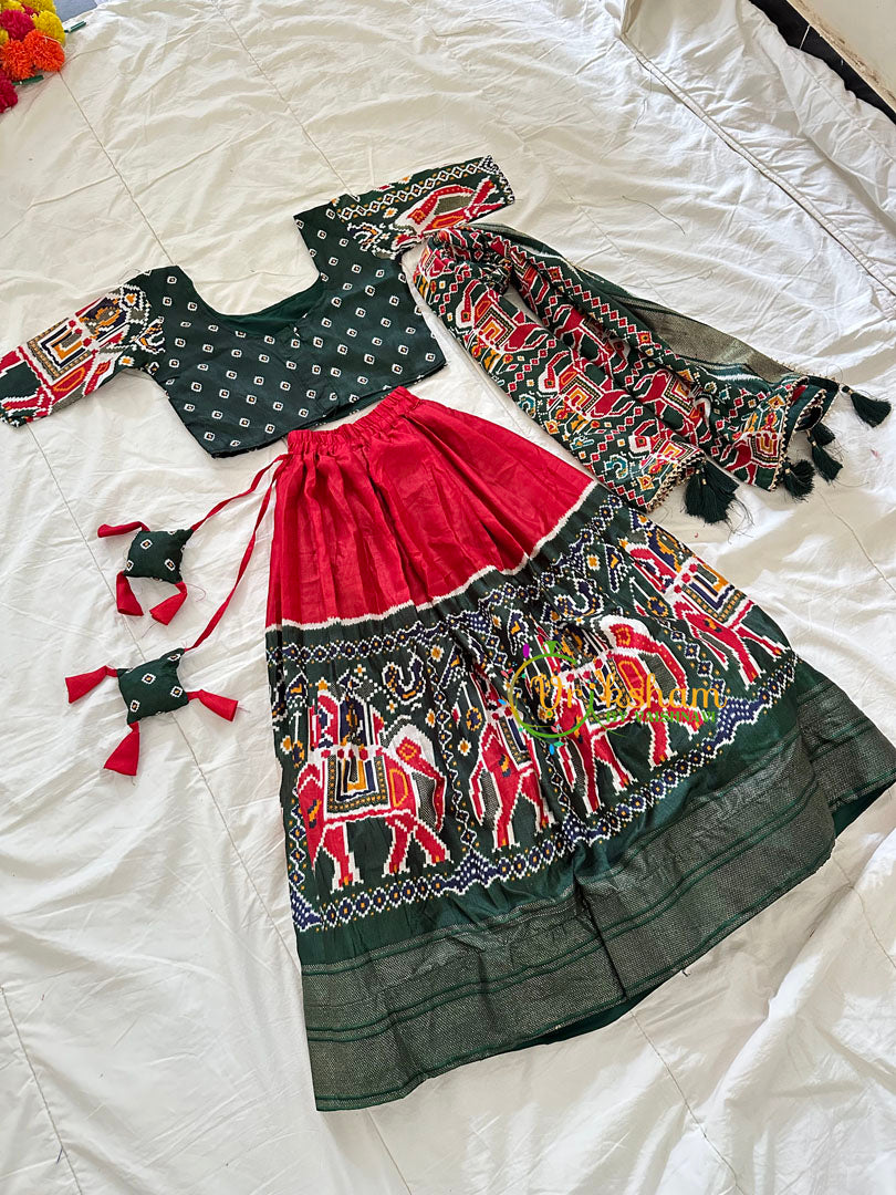 Green with Red Indian Traditional Girls Lehenga Set -VS818