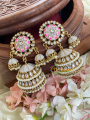 Festive Kundan Meenakari Jhumkas-White Grey-G5040