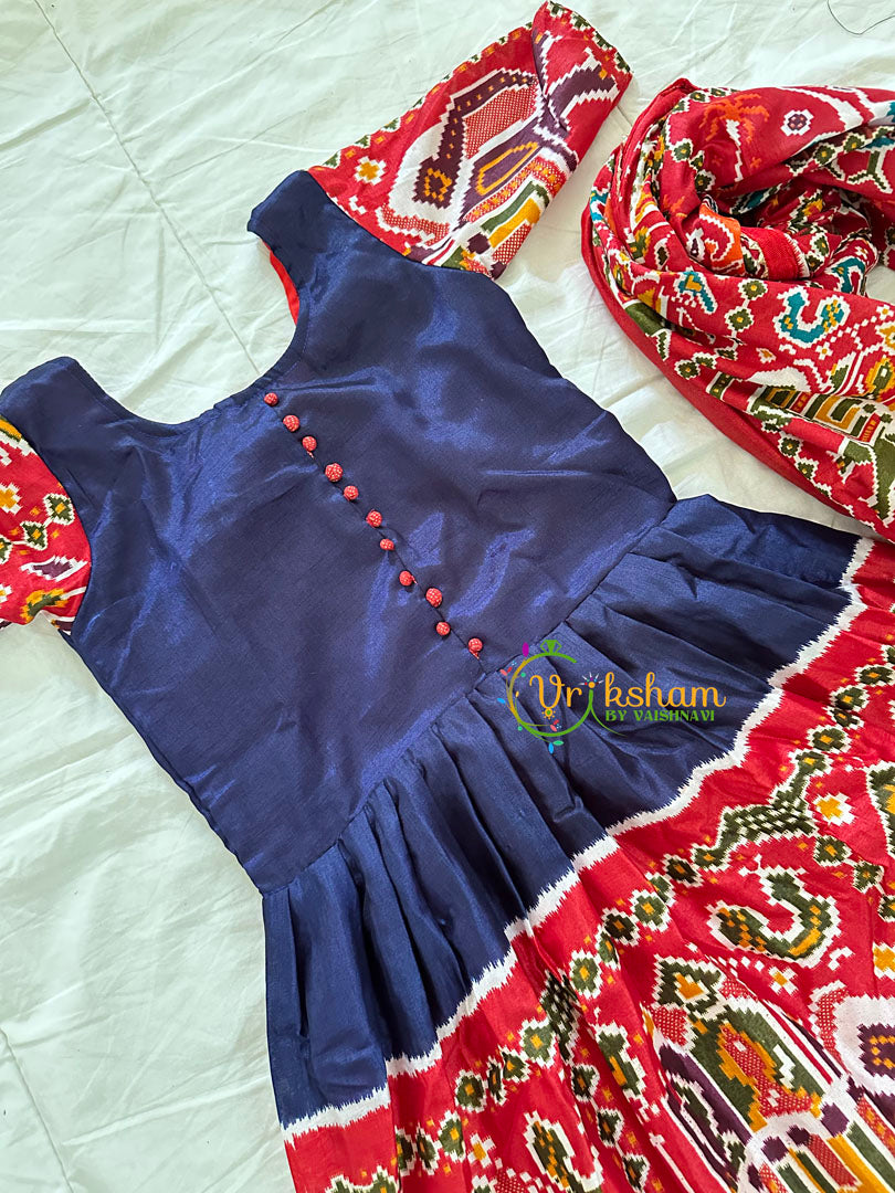 Red with Blue Indian Traditional Girls Dress Set -VS809