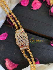 Traditional Rettai Vadam Mogappu Chain- 2 Layers-Red White-S-G5904