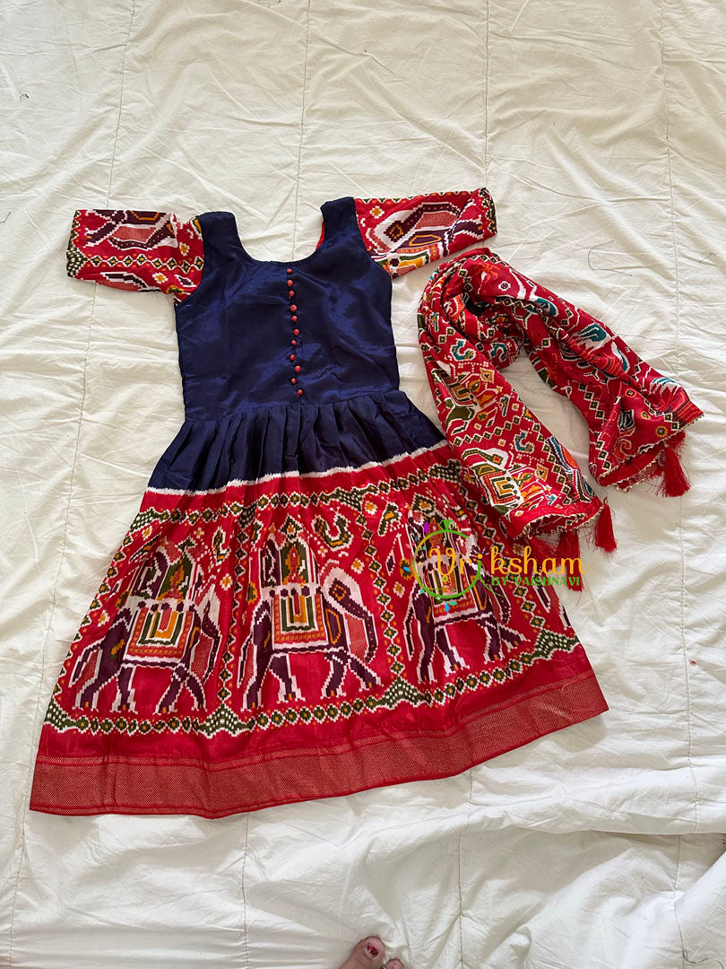 Red with Blue Indian Traditional Girls Dress Set -VS809