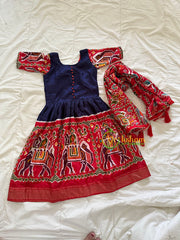 Red with Blue Indian Traditional Girls Dress Set -VS809