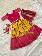 Yellow with Pink Indian Traditional Girls Lehenga Set -VS808