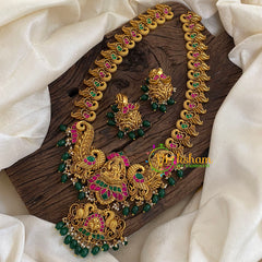 Precious Jadau Kundan Lakshmi Haram - Green Bead-J1368