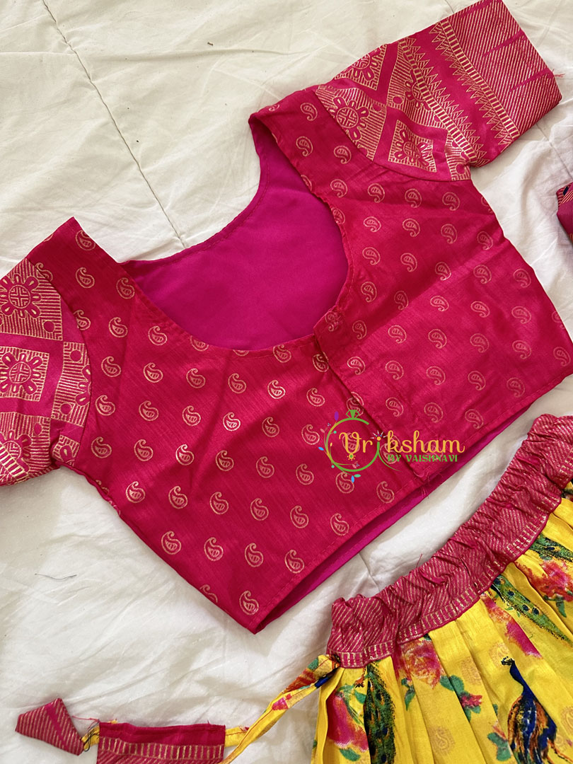 Yellow with Pink Indian Traditional Girls Lehenga Set -VS808