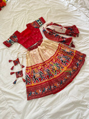 Red and Half White Indian Traditional Girls Lehenga Set -VS807