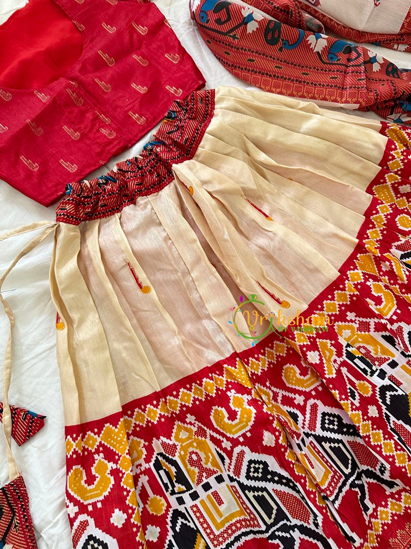 Red and Half White Indian Traditional Girls Lehenga Set -VS807