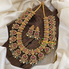 Precious Jadau Kundan Coin Style Haram - Pastel Green Bead-J1370