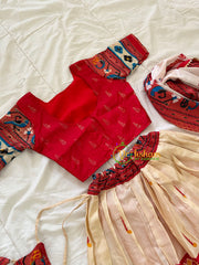 Red and Half White Indian Traditional Girls Lehenga Set -VS807