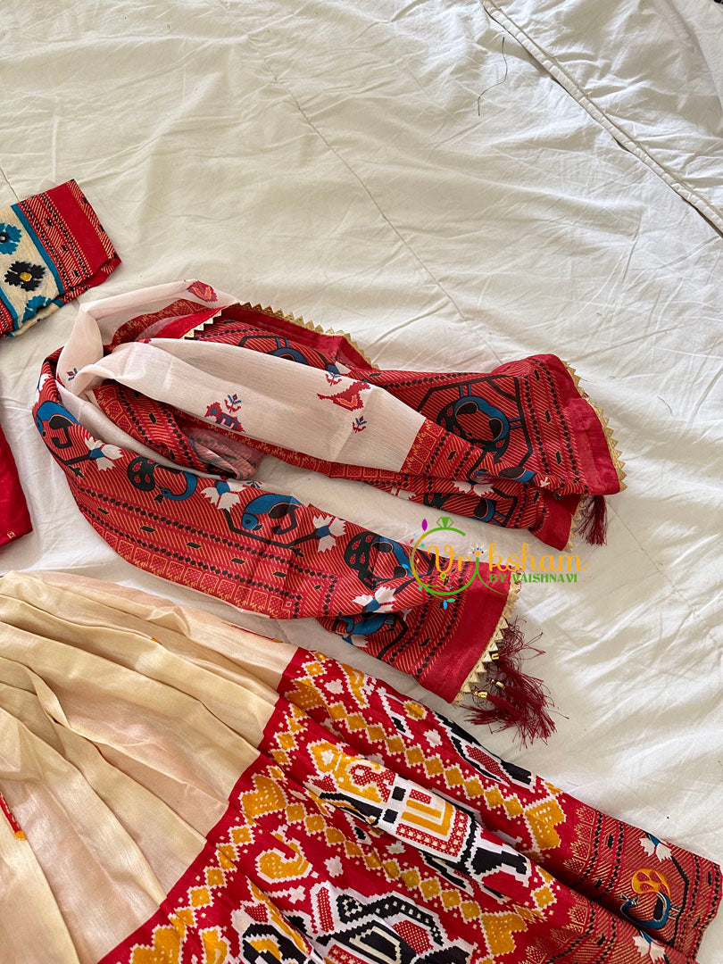 Red and Half White Indian Traditional Girls Lehenga Set -VS807