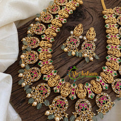 Precious Jadau Kundan Coin Style Haram - Pastel Green Bead-J1370