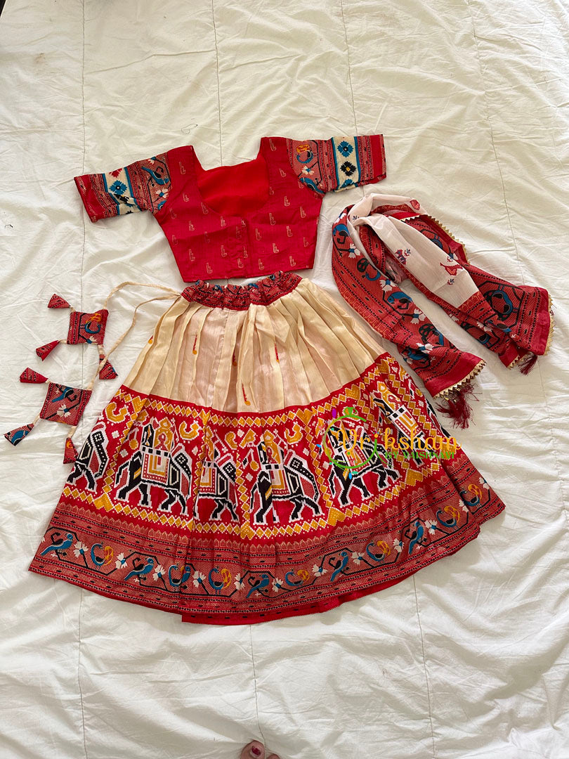 Red and Half White Indian Traditional Girls Lehenga Set -VS807