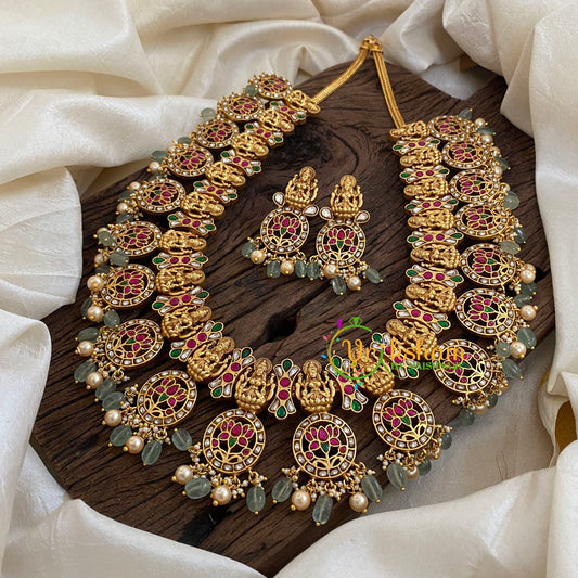 Precious Jadau Kundan Coin Style Haram - Pastel Green Bead-J1370