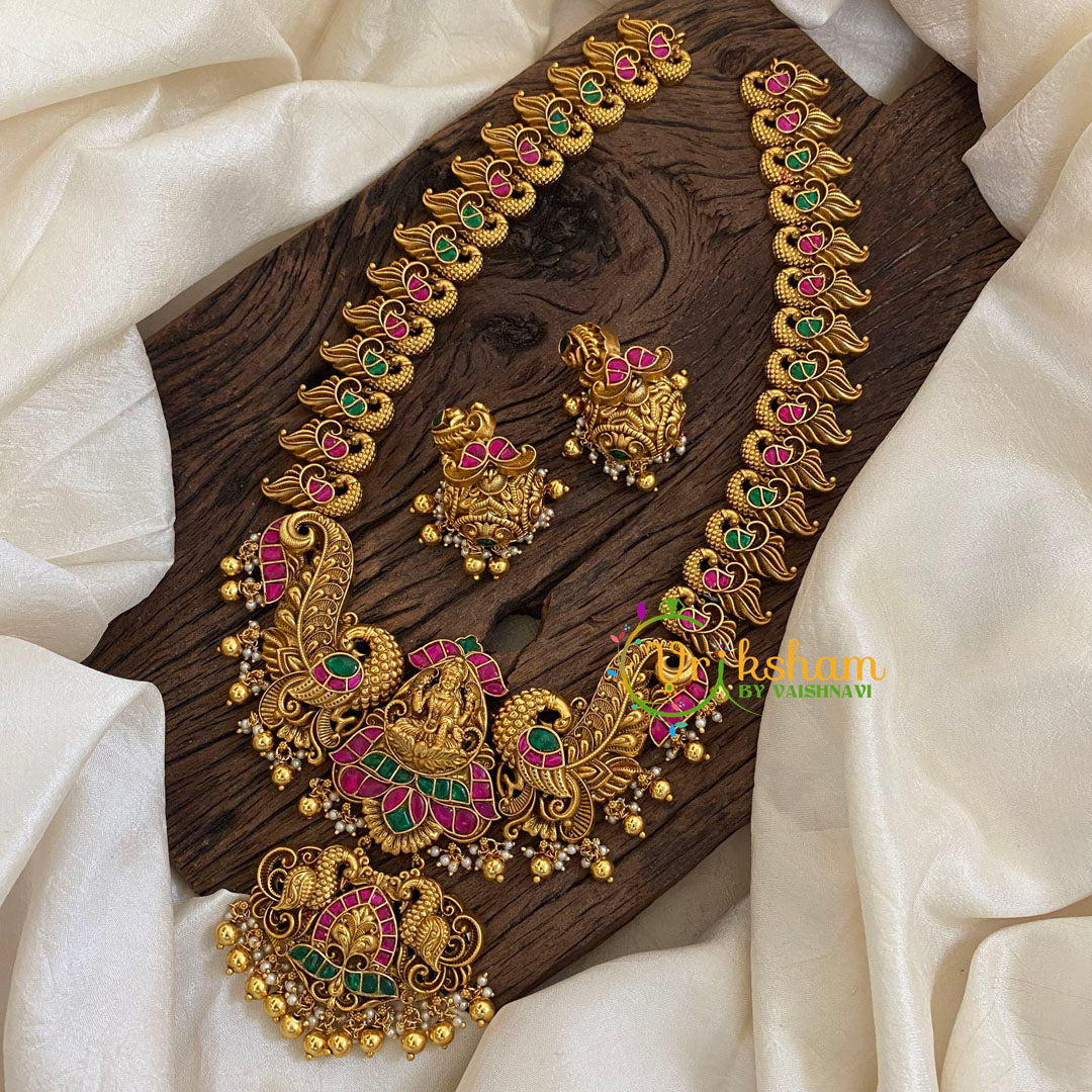 Precious Jadau Kundan Lakshmi Haram - Gold Bead-J1426