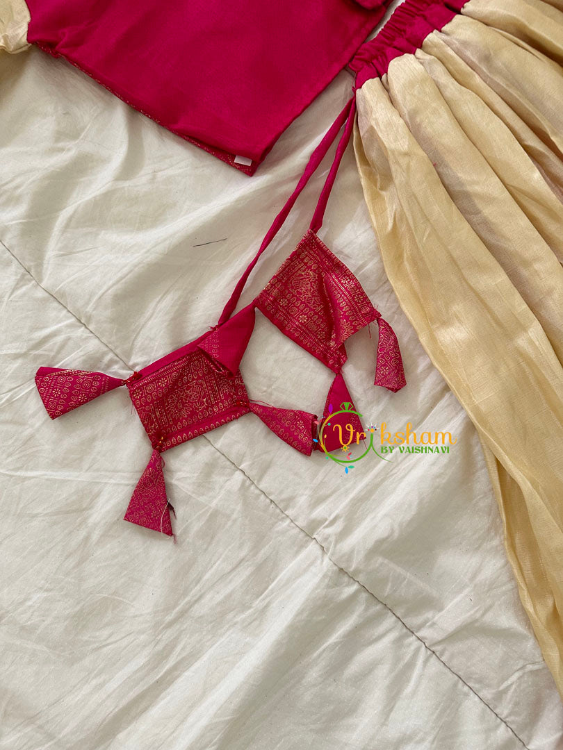 Pink and Half White Indian Traditional Girls Lehenga Set -VS806