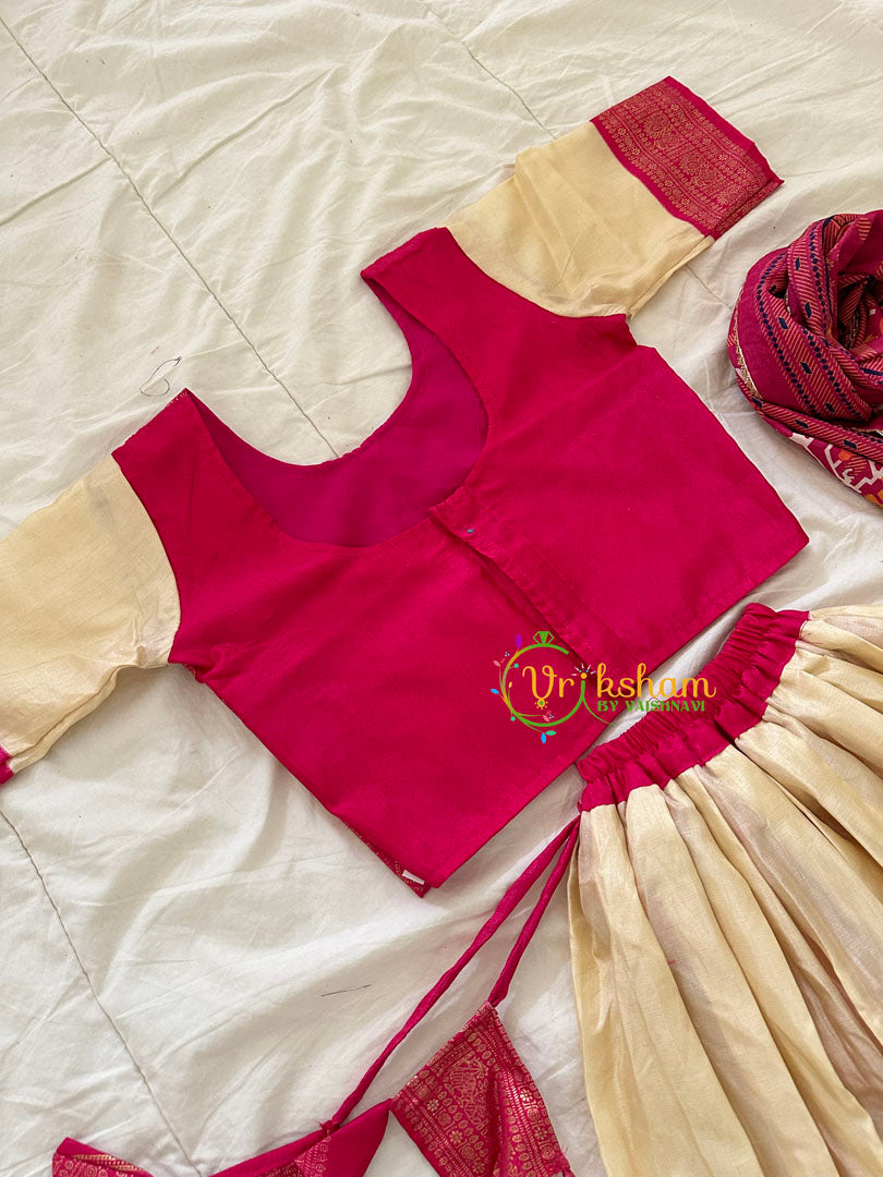 Pink and Half White Indian Traditional Girls Lehenga Set -VS806