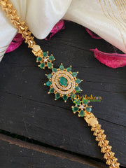 Traditional AD Stone Mogappu Chain-Green-3 Floral-G5909