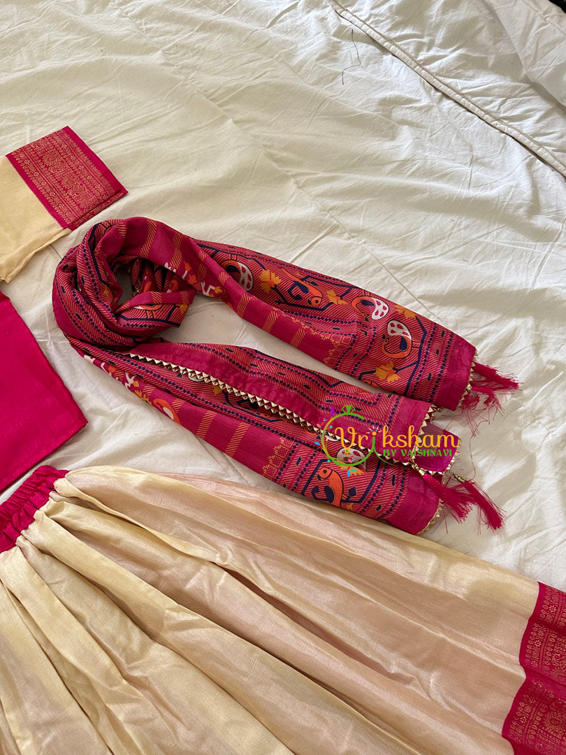 Pink and Half White Indian Traditional Girls Lehenga Set -VS806