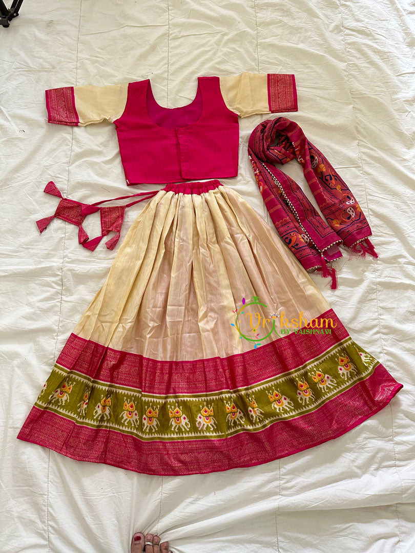 Pink and Half White Indian Traditional Girls Lehenga Set -VS806