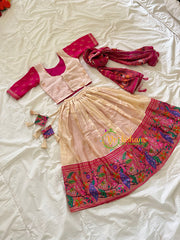 Pink and Half White Indian Traditional Girls Lehenga Set -VS805