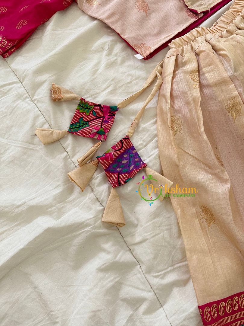 Pink and Half White Indian Traditional Girls Lehenga Set -VS805