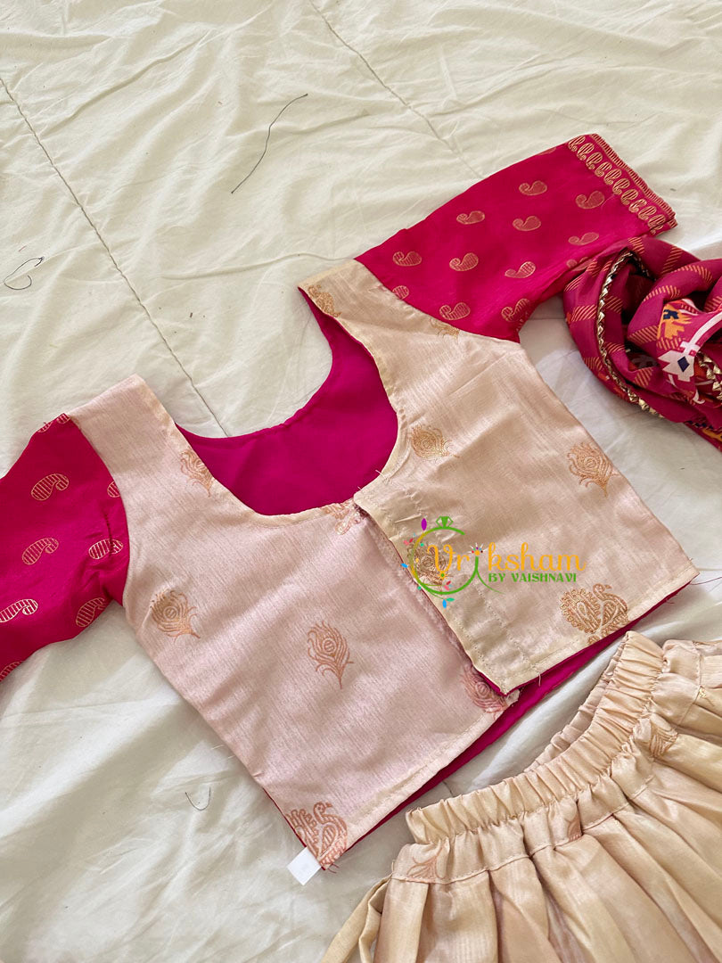 Pink and Half White Indian Traditional Girls Lehenga Set -VS805
