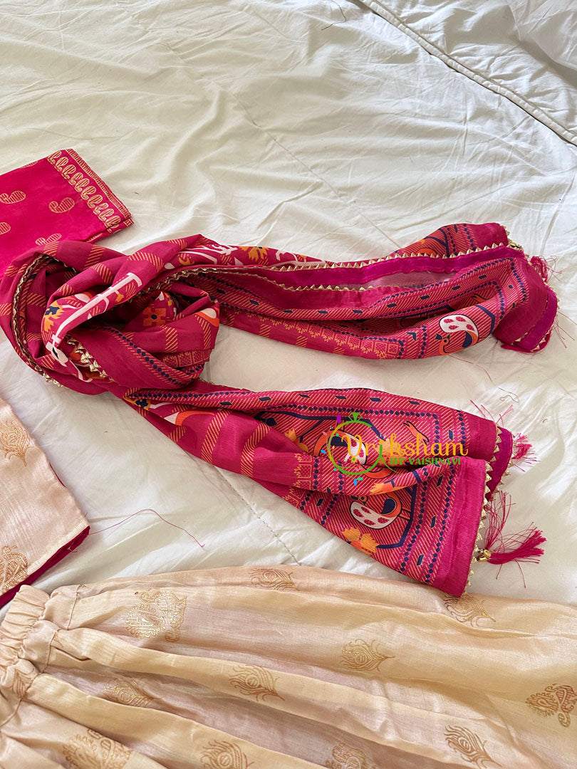 Pink and Half White Indian Traditional Girls Lehenga Set -VS805
