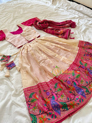Pink and Half White Indian Traditional Girls Lehenga Set -VS805