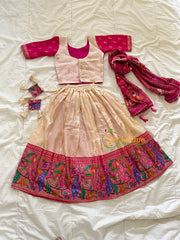 Pink and Half White Indian Traditional Girls Lehenga Set -VS805
