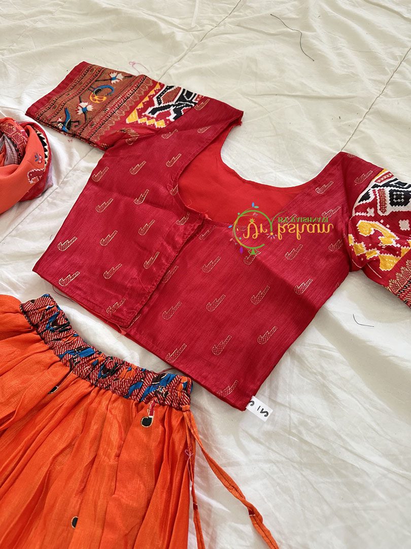 Red and Orange Indian Traditional Girls Lehenga Set -VS804
